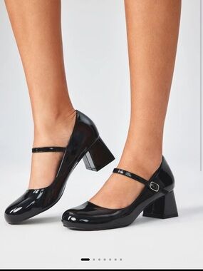 Cider Black Patent Mary Jane Block Heel Pumps